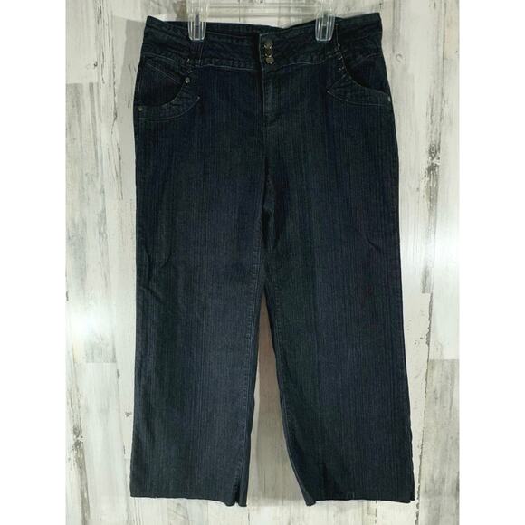 Cato Womens Jeans Size 18 (38x29) Very Dark Blue Wide Leg Trouser Frayed Cut Hem - Picture 1 of 11